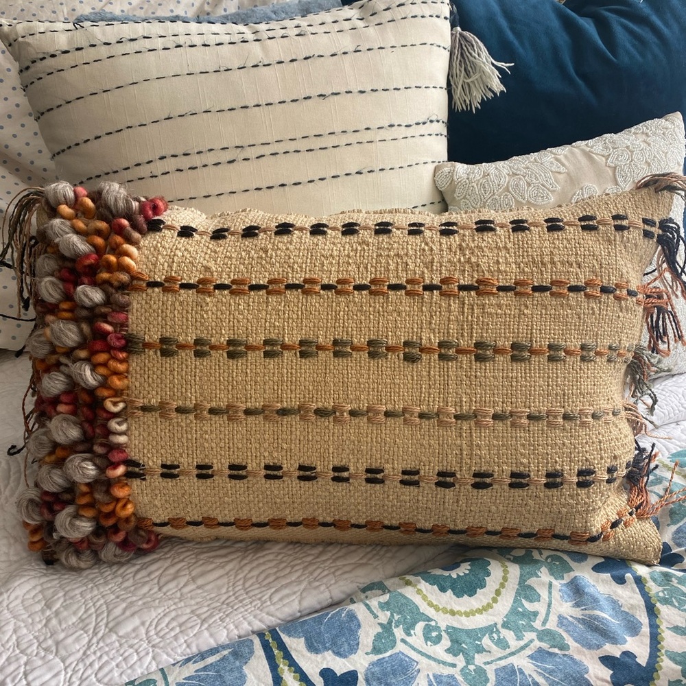 LOLOI Throw pillow, cotton, wool, Jute 13”x21” woven, artisan unique